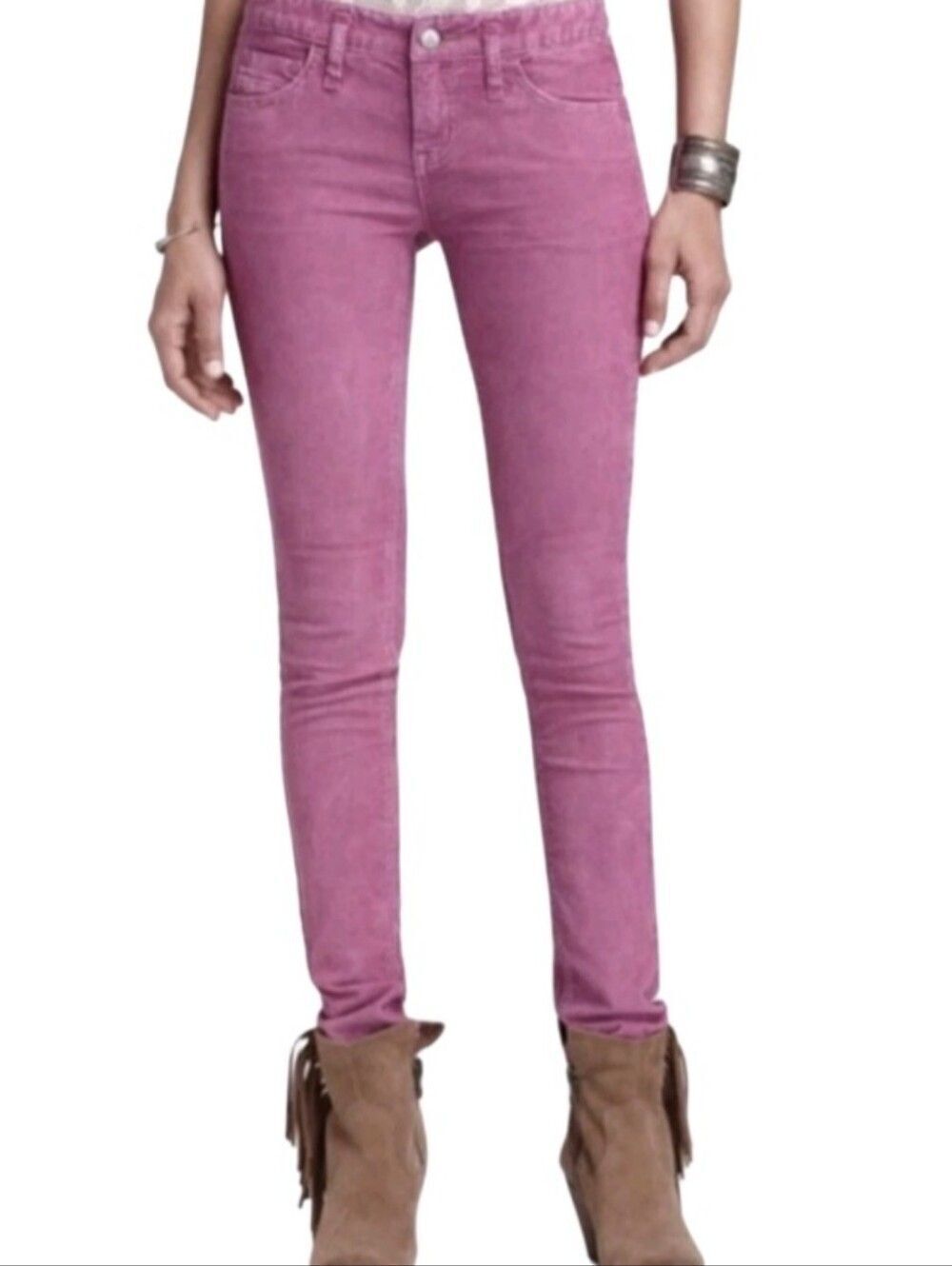 Free People Womens Hot Rose Purple Boho Corduroy Skinny Leg Pants Size 28